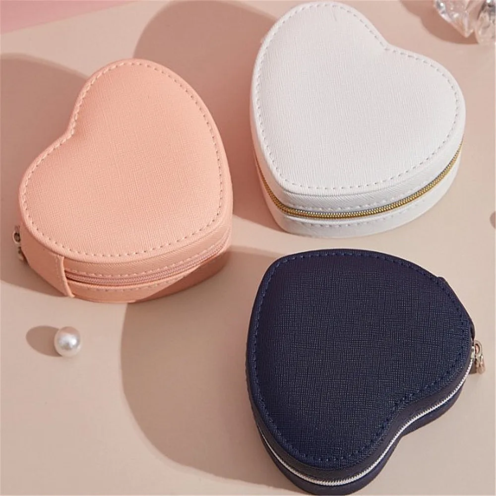 

Heart Shape Jewelry Organizer Leather Jewelry Display Case 2023 Portable Necklaces Earring Rings Studs Holder Travel Storage Box