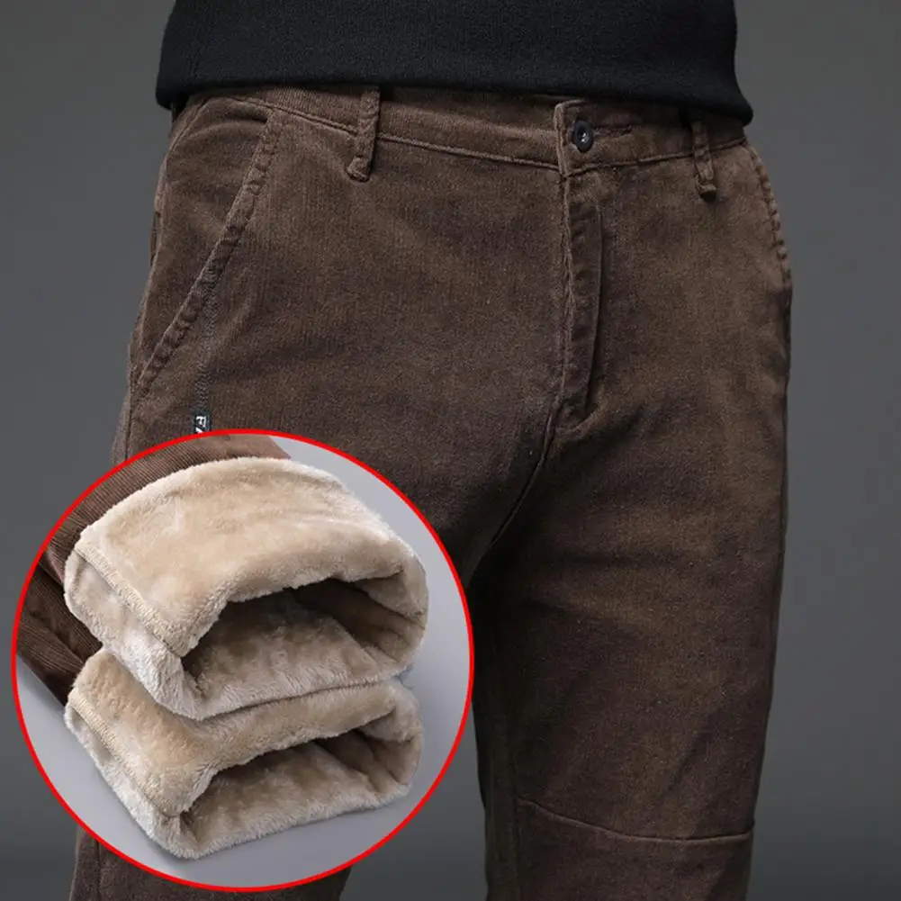 

Stylish Suit Pants Skin-Touching Male Winter Velvet Lining Warm Corduroy Trousers Ankle-Length Casual Pants Daily Clothing