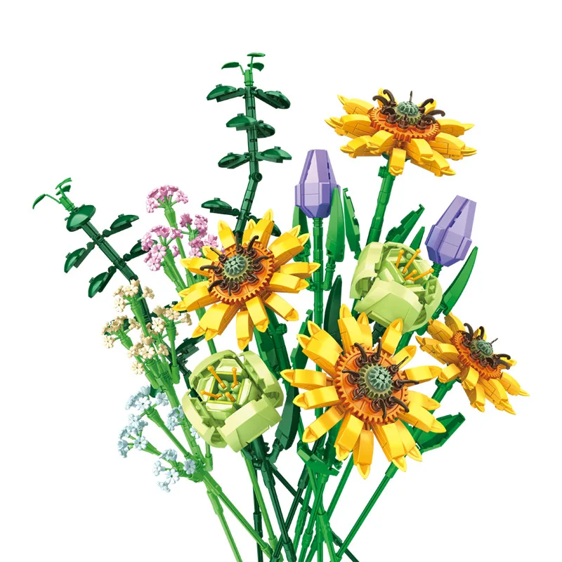 

2022 Creative Home Decor Flower Immortal Flower Sunflower Bouquet Home Decoration MOC Building Blocks Bricks DIY Toys for Girls