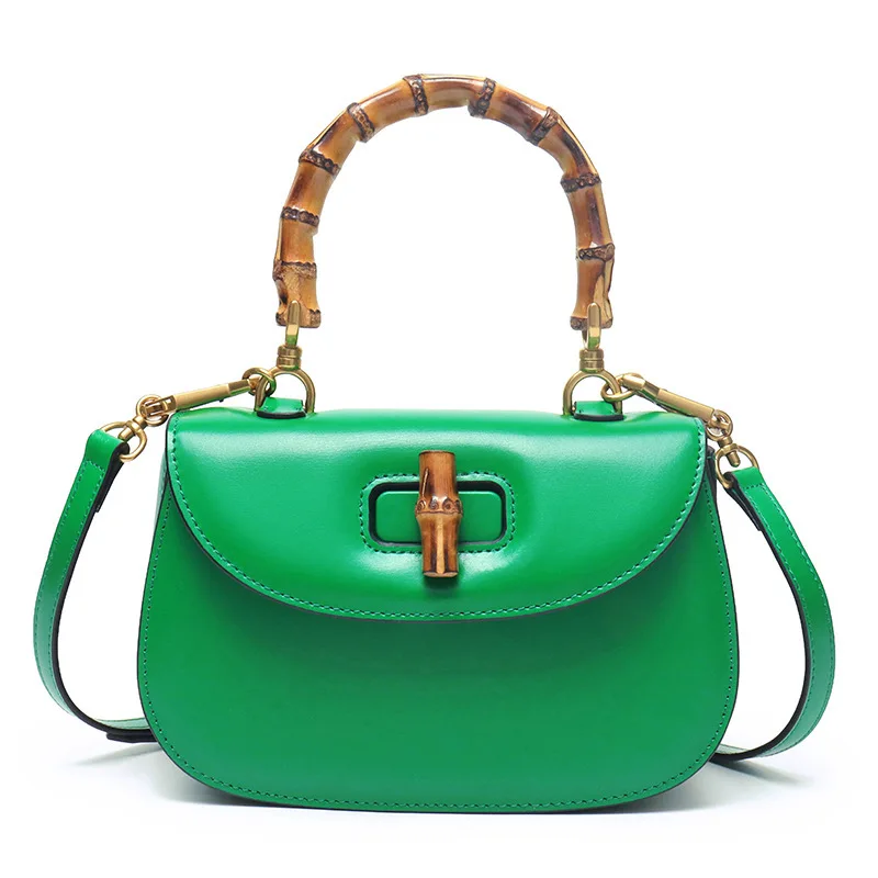 

Bamboo Saddle Bags for Women Retro Fashion Luxury Designer Handbags Cowhide Leather Crossbody Bag with A Thin Shoulder Strap