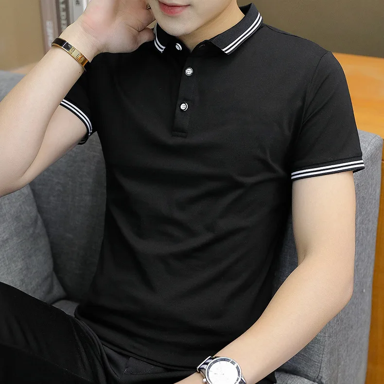 Мужская однотонная Повседневная футболка с коротким рукавом и отложным