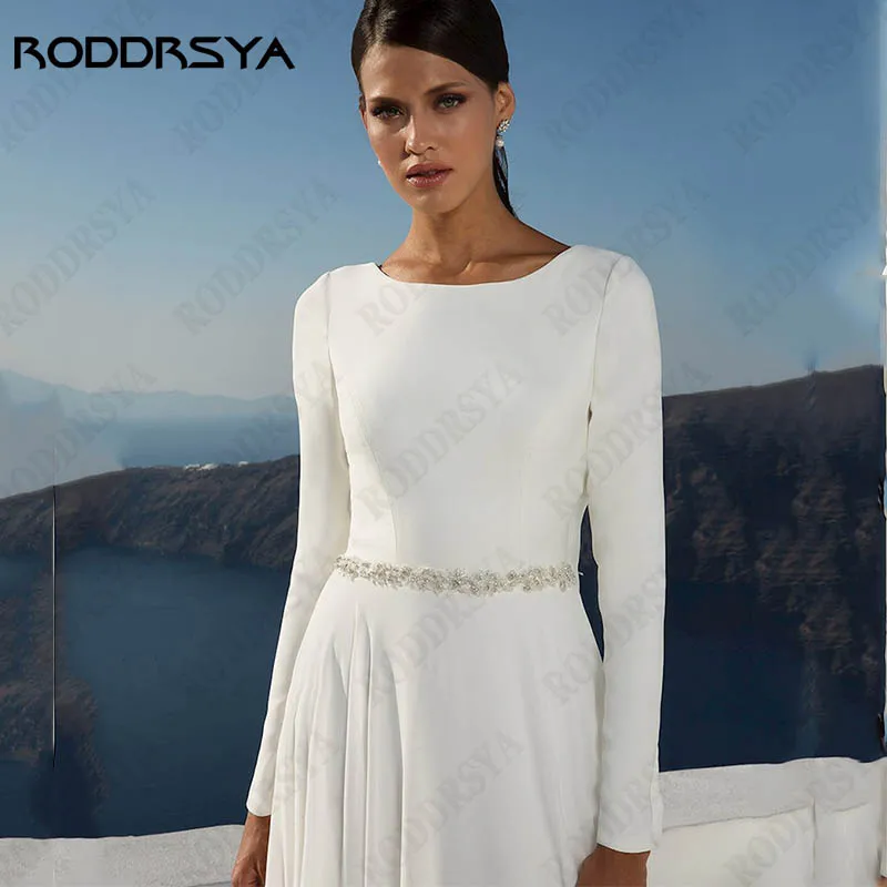 

Женское атласное платье с длинным рукавом, круглым вырезом и открытой спиной Атлас с длинным рукавом Vestido Noiva O-образный вырез с аппликациями A-Line Свадебное платье для невесты без спинки с жемчугом Для женщин Из