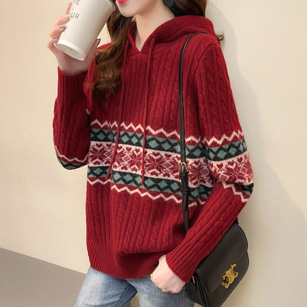 

Женский свитер с капюшоном в стиле ретро, свободная верхняя одежда, Новинка весна-осень 2022, блузка знаменитостей, вязаный Топ, Офисная Женск...