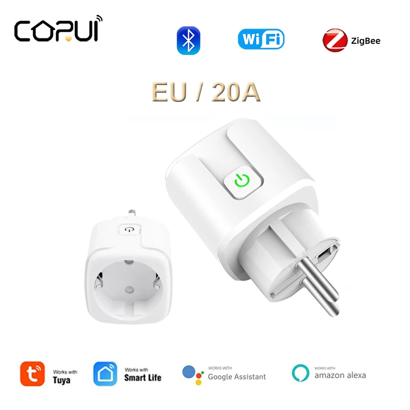 

CoRui Tuya WiFi/ZigBee Smart Socket 16A 20A EU Wireless Plug Timer Remote Voice Control With Power Monitor Via Alexa Google Home