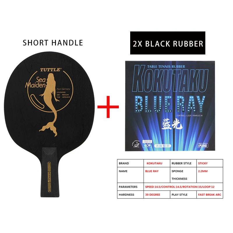 

1Set Ping Pong Paddle 5Ply Purewood FL CS Short Long Handle Arc Red Black Pimples In 1xBlade 2xRubbers Table Tennis Accessories