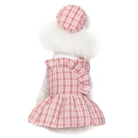 2022 new dog clothes pet clothing dog dress with hats british style spring plaid skirt corgi bulldog yorkshire teddy puppy dress