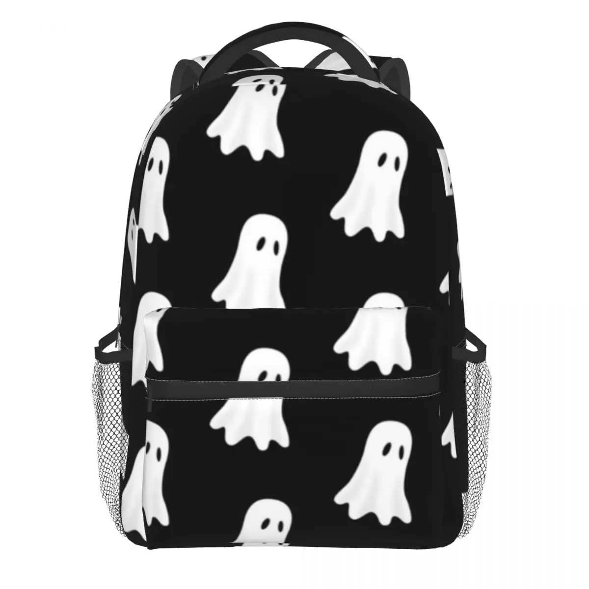 

White Ghost Print Backpack Spooky Halloween Youth Polyester Daily Backpacks Durable Funny School Bags Rucksack