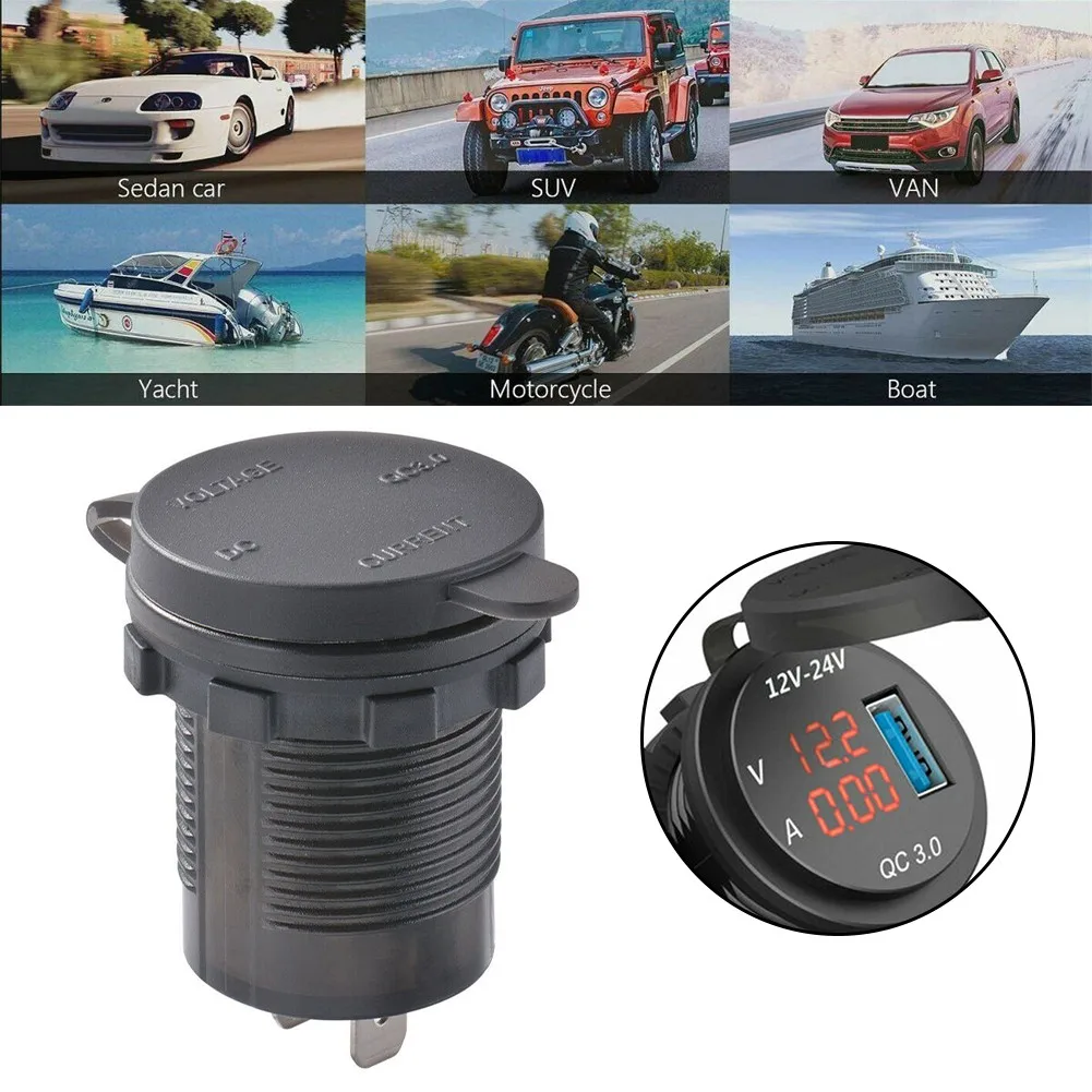 

QC 3.0 Car Charger Fast Charge USB Port Switch ON/OFF Waterproof Lid Stream Ambient Light Power Adapter With LED Voltmeter