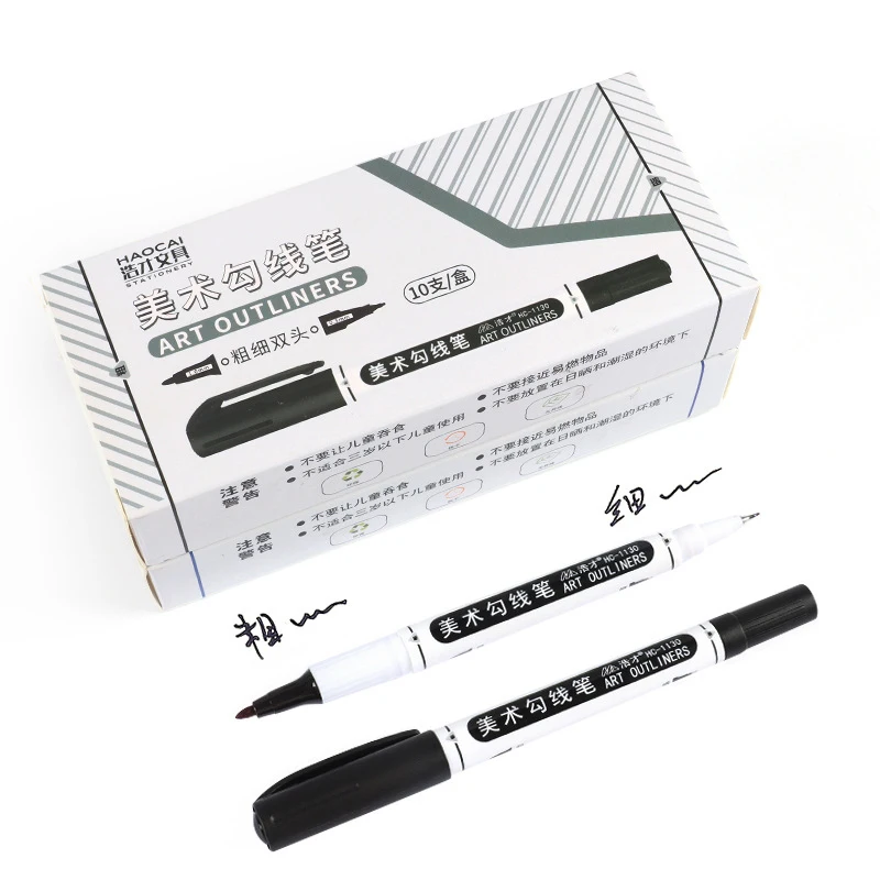 

Двухсторонняя линейная ручка, водонепроницаемая маркерная ручка, ручка с крючком для рисования, износостойкая волоконная ручка, черная, си...