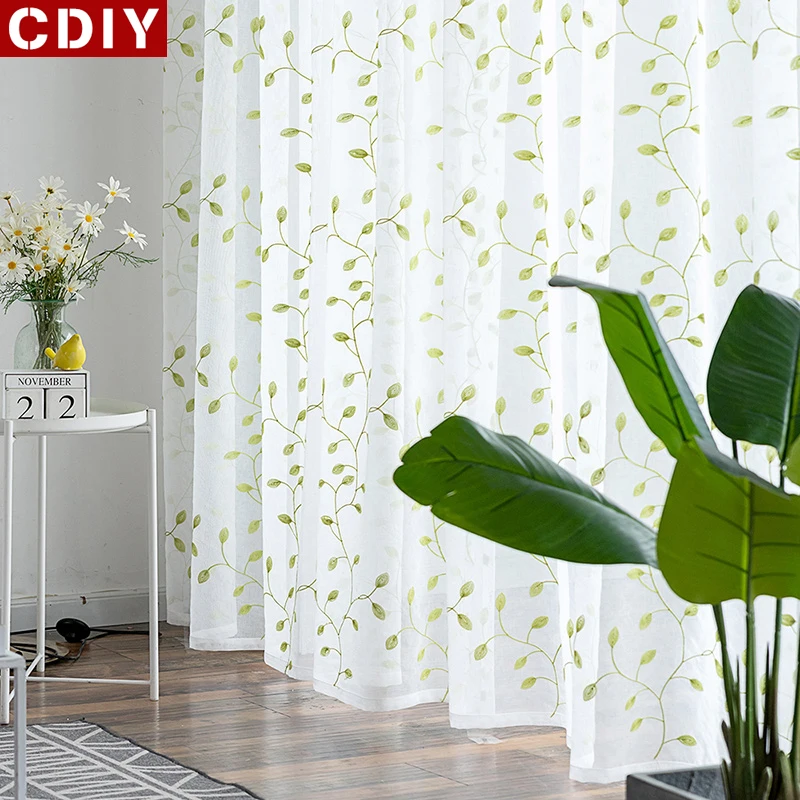 

CDIY Floral Sheer Curtains For Living Room Bedroom Kitchen Modern Tulle The Windows Voile Curtain Window Screen Drapes Custom