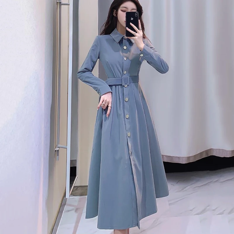 

New Spring Autumn Premium Corduroy Dress Women's Long Sleeve Dresses Long Casual Female Shirt Dresses Single Breasted High Waist