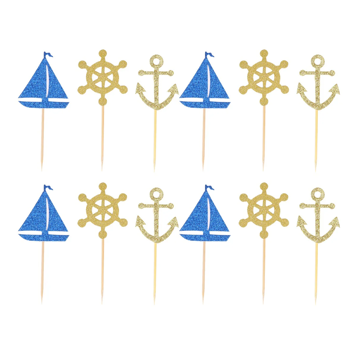 

24 Pcs Nautical Cake Toppers Kids Decor Cartoon Party Bamboo Baby Wedding Decoration
