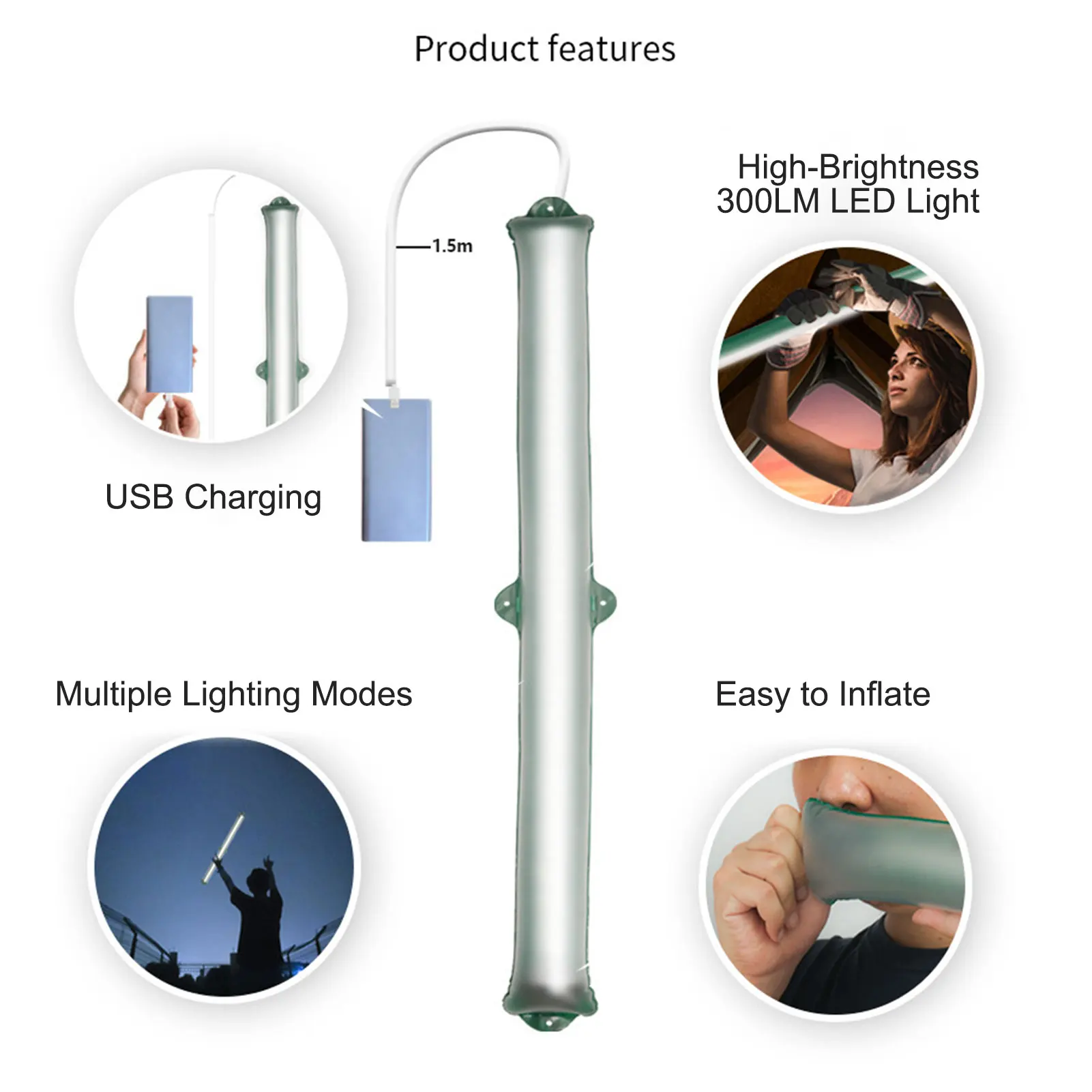 Надувной светильник для кемпинга с USB-зарядкой лампы 45 лампочками 300 люмен
