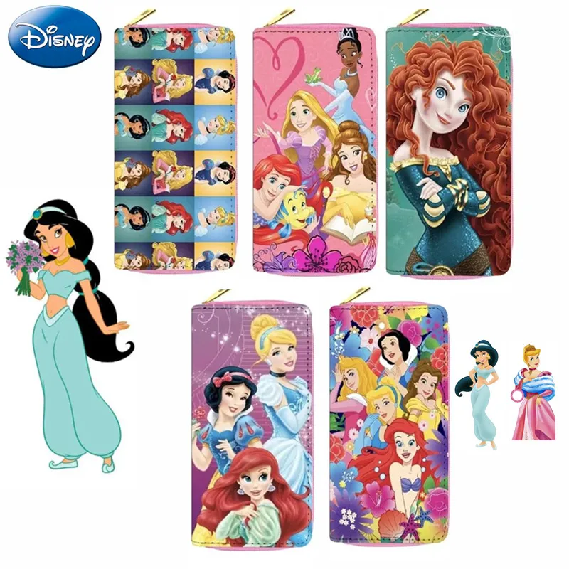 New Disney Princess Series Wallet for Women Snow White Mermaid Cinderella Cartoon Pu Leather Long Wallet Multifunctional Clutch