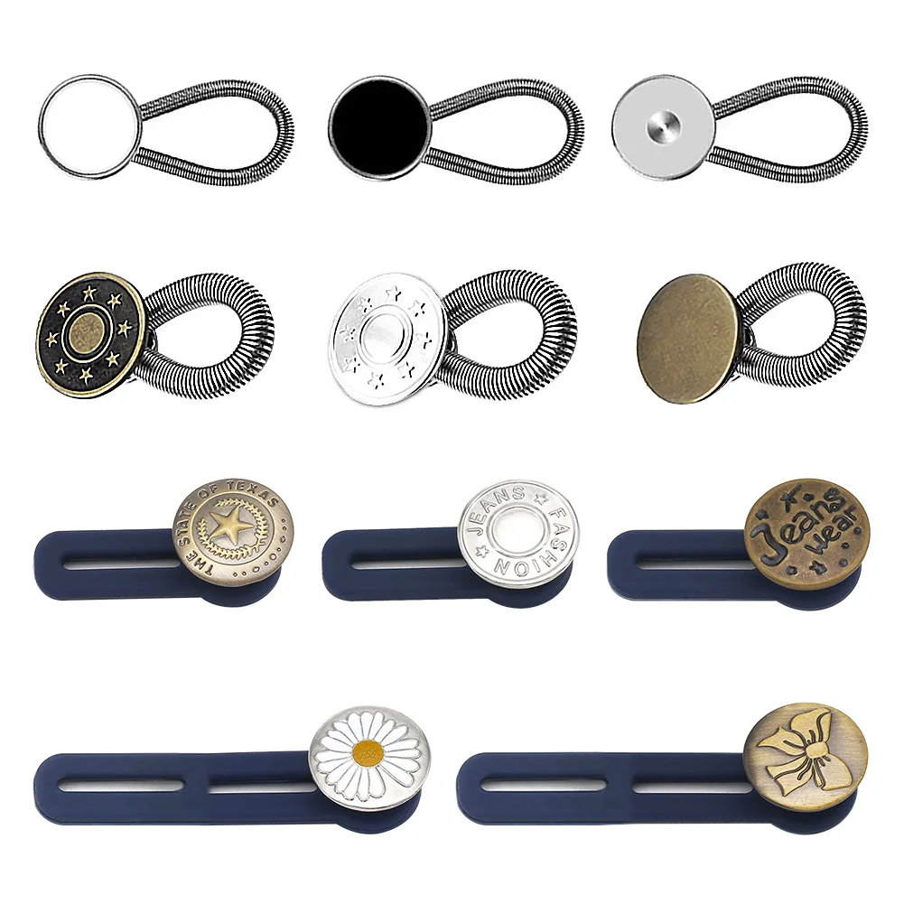 

Jeans Buttons Pants Waist Silicone Extender Button Adjustable Expander Buttons Metal Spring Shirts Collar Extenders Button