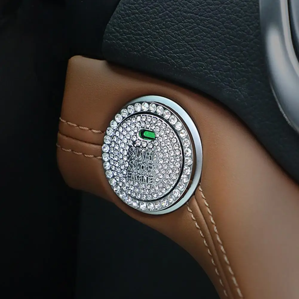 

Start Button Sticker Lightweight Self-adhesive Durable Sparkling Rhinestone One-click Start Button Ring for Car