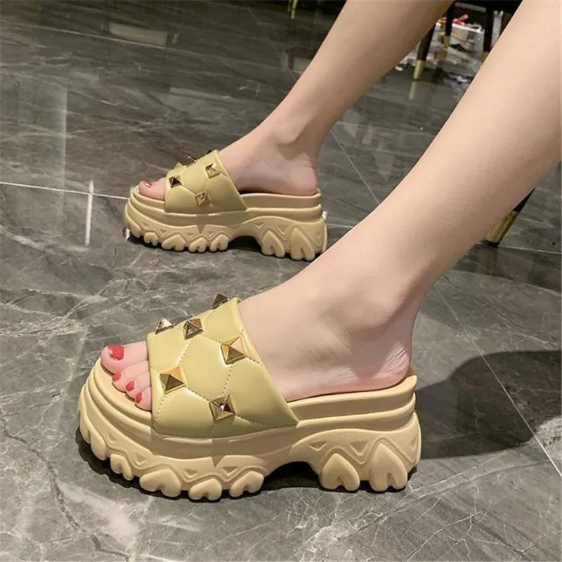 

Шлепанцы женские с квадратным носком, пляжные сандалии на плоской подошве, без застежки, Повседневные тапочки на платформе, тапочки на лето