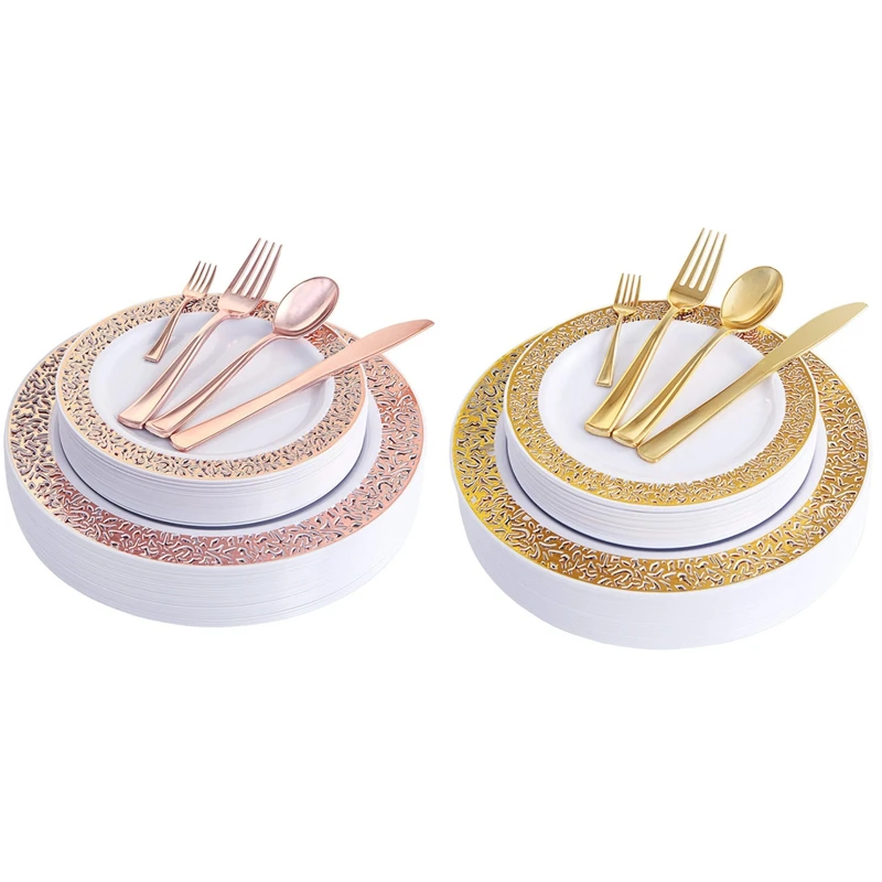 

150Pcs Tableware Supplies,Paper Plate Cup Set Silverware,Plastic Fork Knife for Birthday Party ,Serve 25 Guest