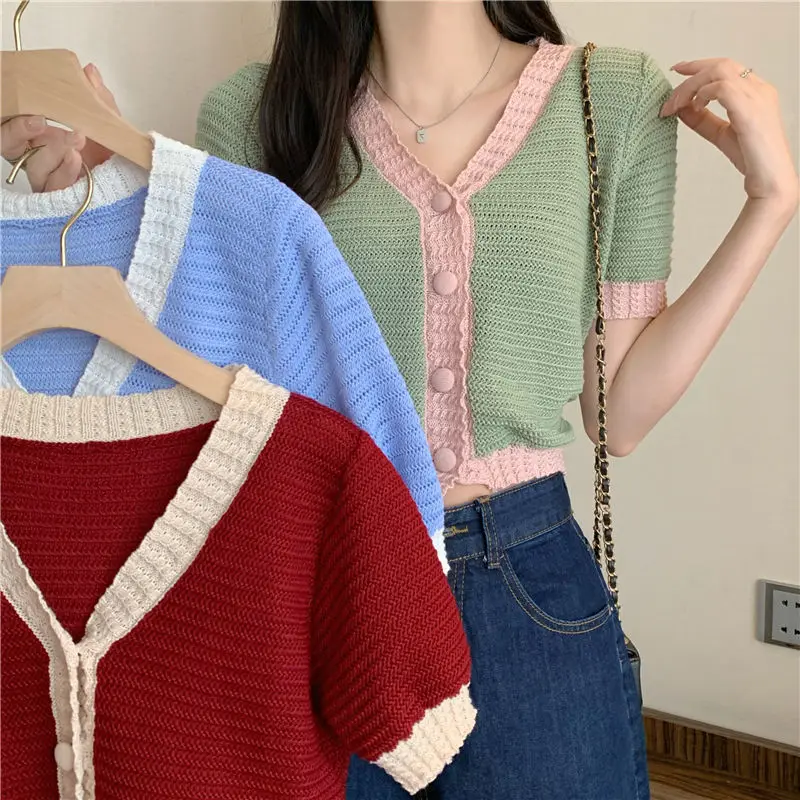 Кардиган с v-образным вырезом женский яркий цвет милый трикотаж для девочек