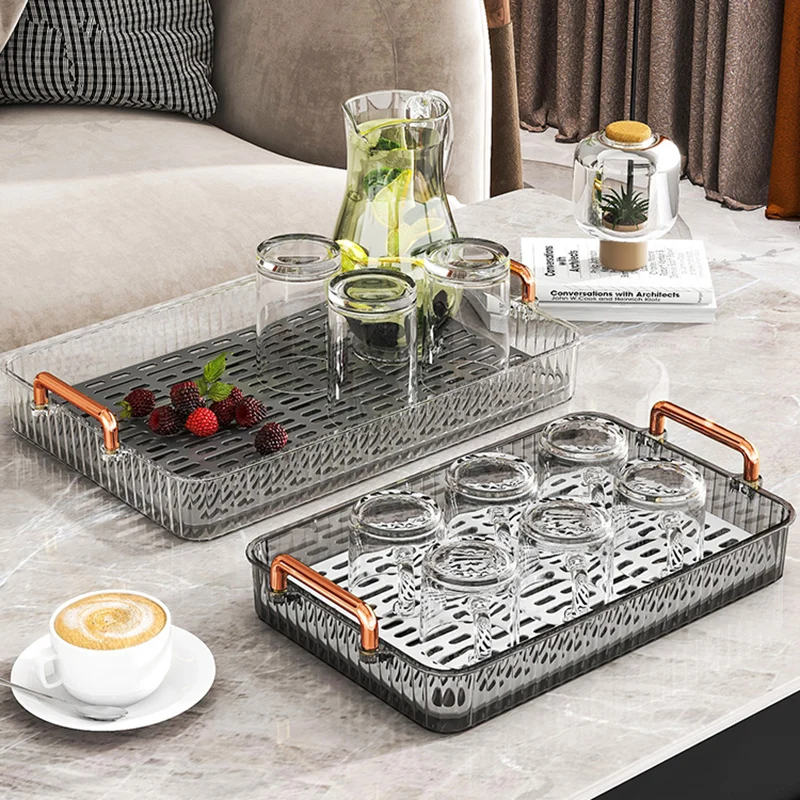 

Белый кухонный пластиковый сервировочный поднос, стол для приготовления кофе, прямоугольная маленькая искусственная Роскошная Посуда для ...