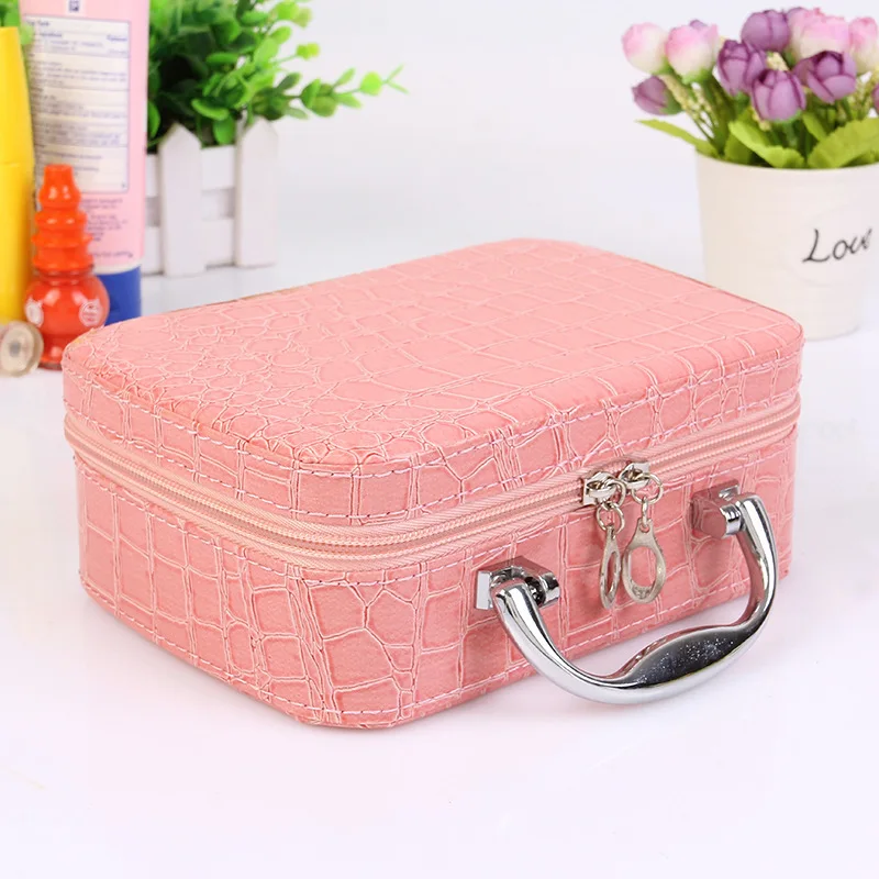 Korean version of stone cosmetic case with mirror ladies portable storage bag square zipper cosmetic bag