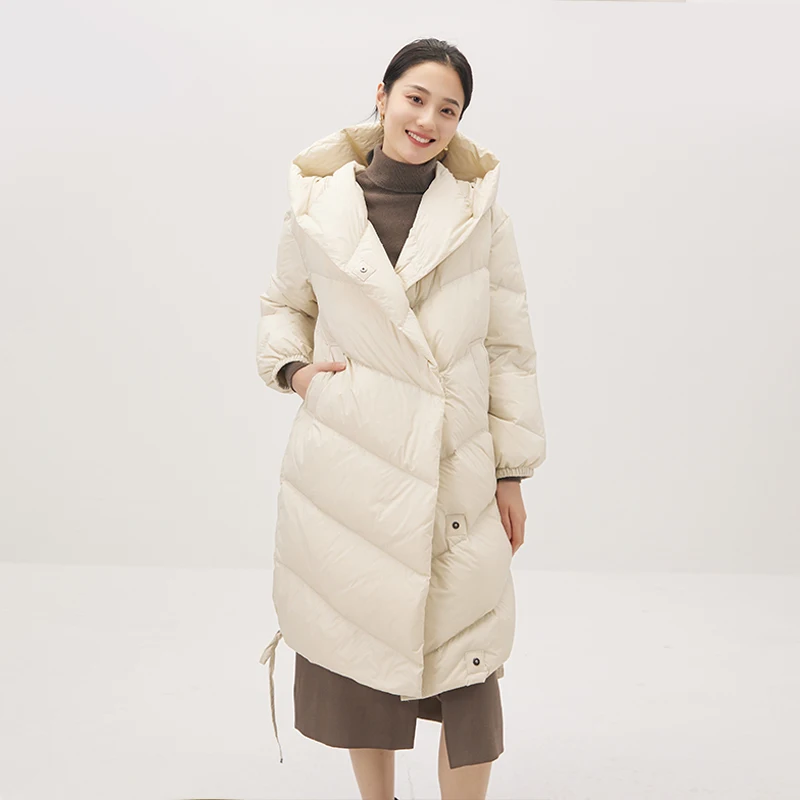 Witner Warm Coat Women  Puffer Jacket Women  90%  White Duck Down  Long  Streetwear  Covered Button  Wide-waisted