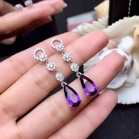 2022 new luxury trendy silver plated tassel water drop earrings for women shine purple cz stone inlay fashion jewelry party gift