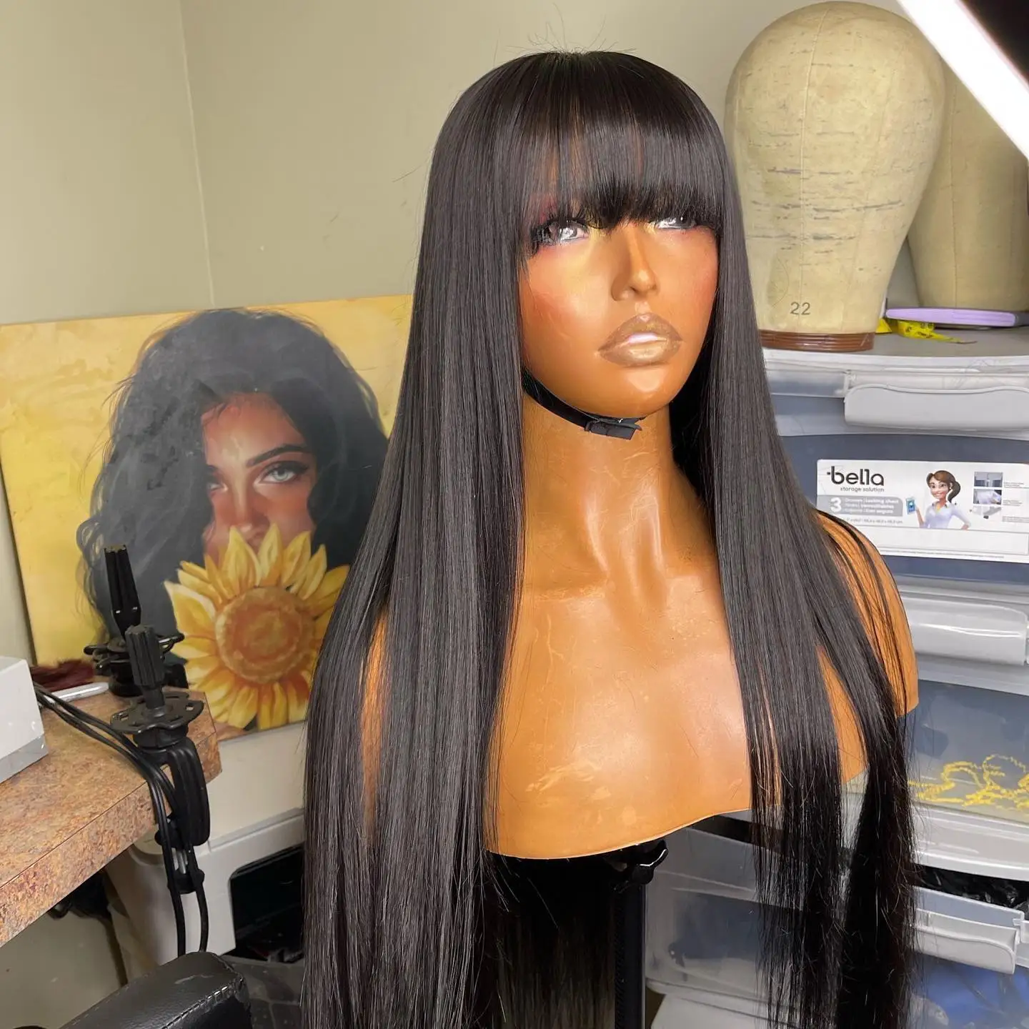

Natural Black Hair Straight Wigs For Women Silk Soft Hair Wig Synthetic Full Machine Wig Long Straight Wig With Bangs Daily Wear