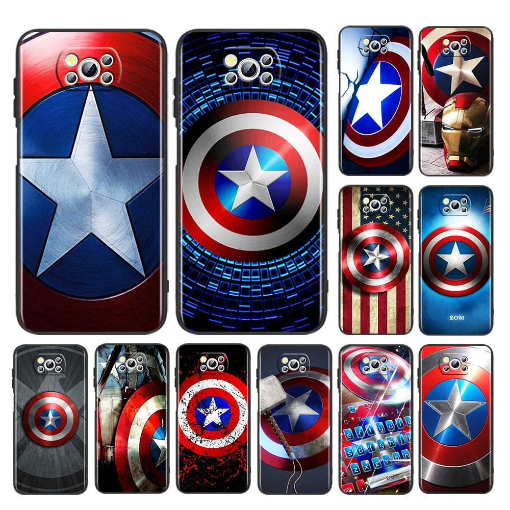 

Captain America shield Marvel Case For Xiaomi Poco M5 M4 X4 X3 F3 GT NFC M3 C3 F2 F1 X2 Pro Silicone Soft Black Phone Cover Core