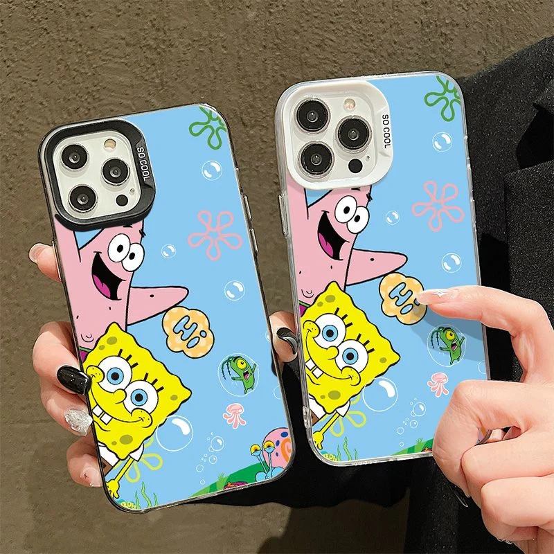 Фото Милый аниме-чехол с Спанч Бобом и Патриком для iPhone 11 12 13 14 15 16 17 Pro Max Plus, с синим фоном морского дна, ударопрочный. №1