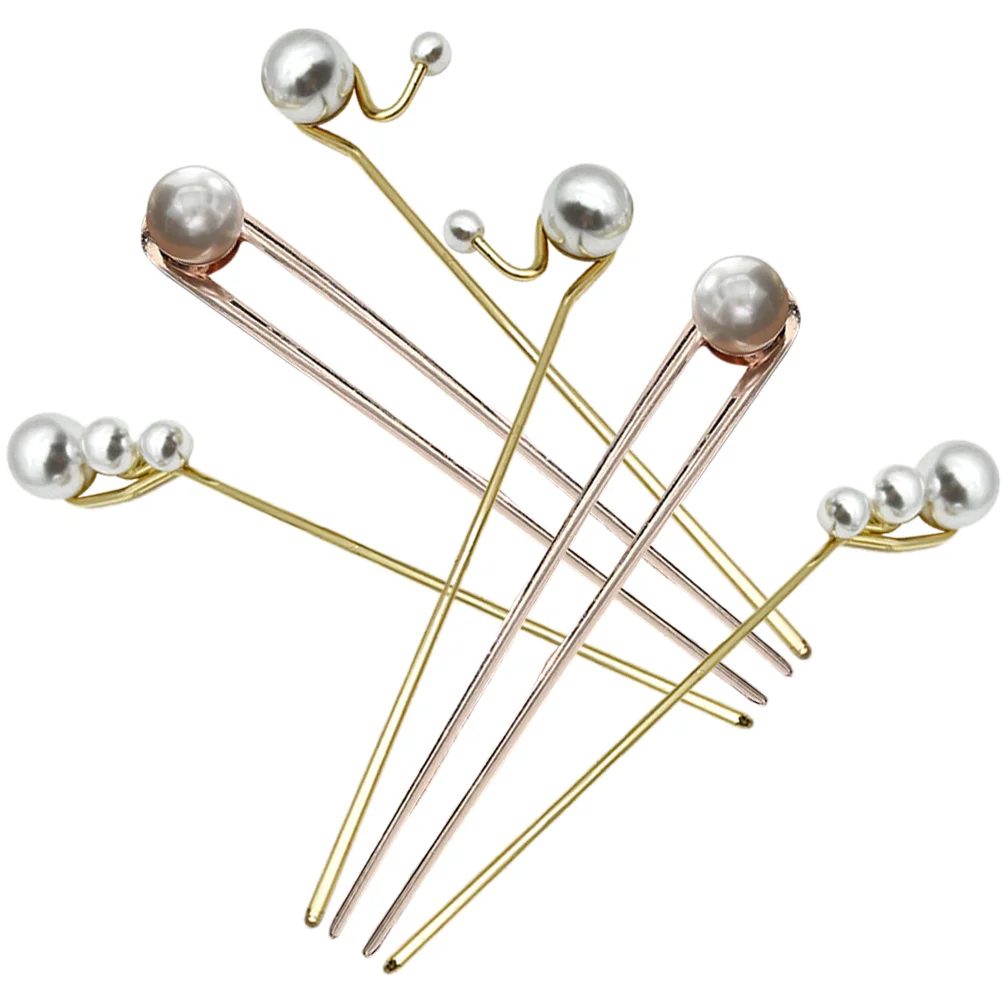 

6 Pcs Bride Headpieces Wedding Pearl Hairpin Sticks Bun Fork Chinese Long Forks Chopsticks Miss