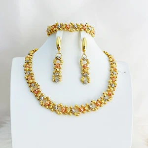 Gold Colour Plated Necklace Earring Set Beautiful Fashion Trend Sweet Romantic Party Wedding