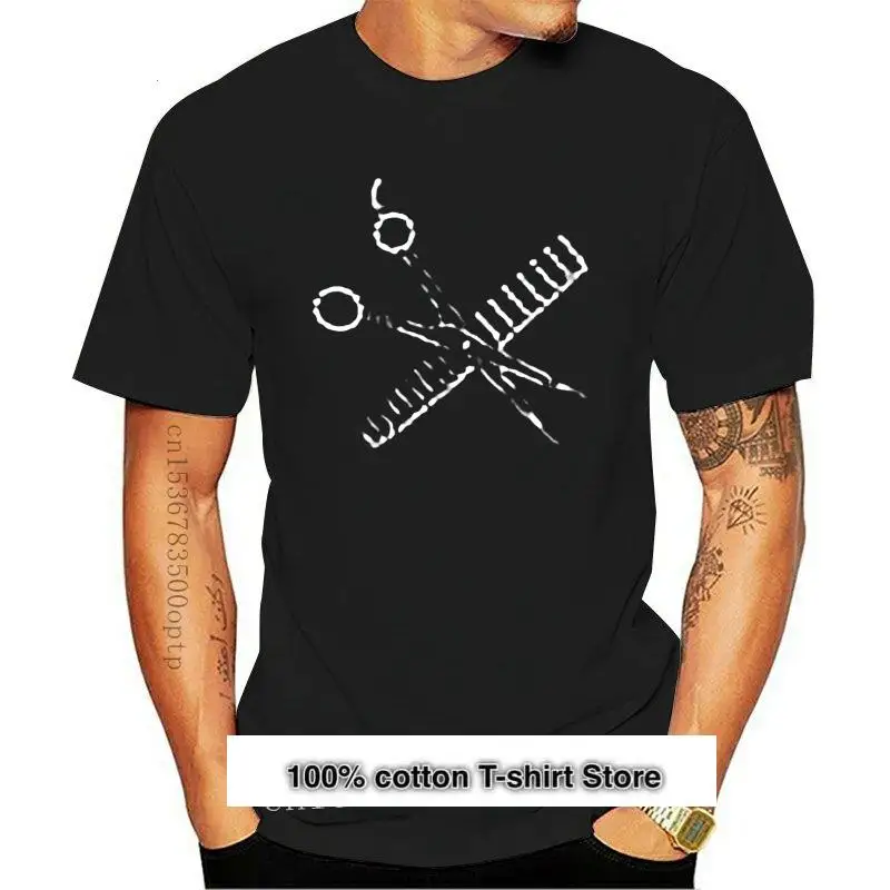 Camiseta de estilista de verano para hombre, camisa negra con diamantes de imitación, peine y tijeras, nueva marca famosa