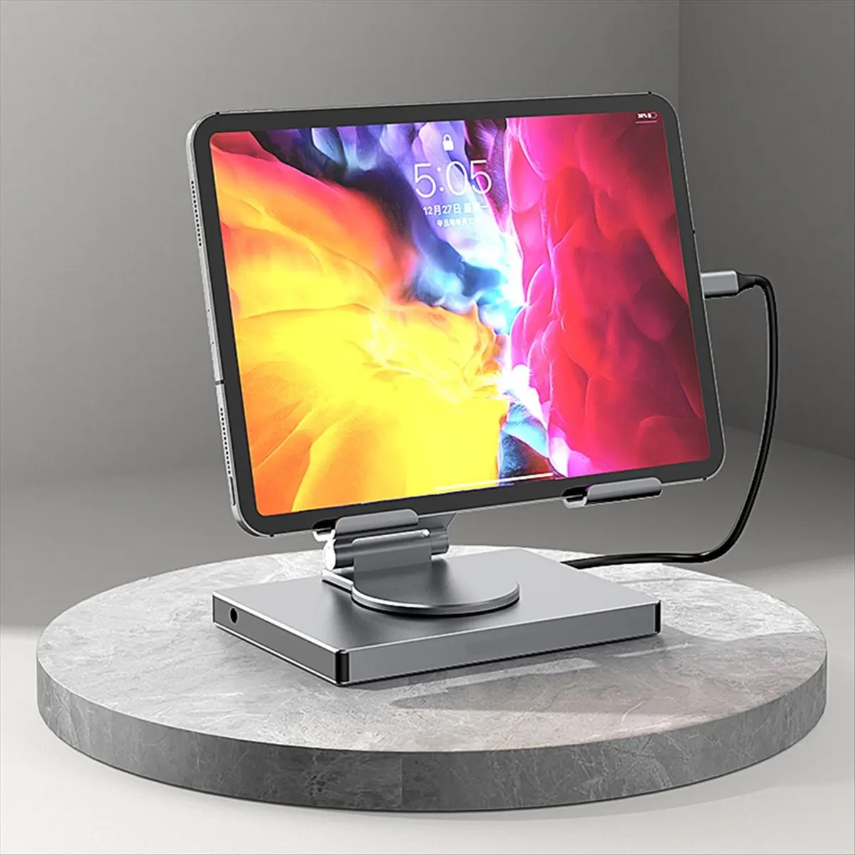 Фото Многофункциональный USB-C хаб popop 9 в 1 с поворотом на 360° °   Вращающаяся подставка с поддержкой HDMI, 4K60Hz, PD 100W, USB 5Gbps, SD, TF, Aux 3.5 мм для планшетов iPad Pro №4