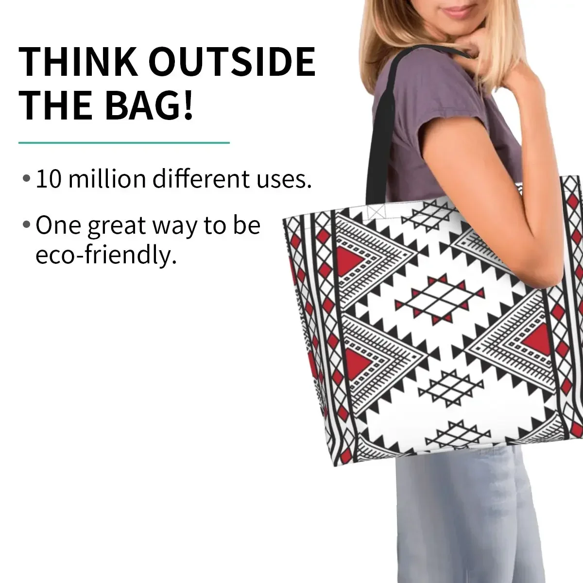 Сумка-тоут женская холщовая с геометрическим рисунком большой вместимости