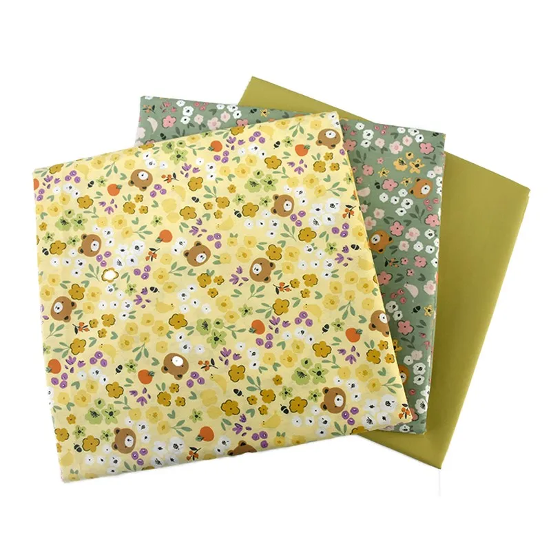 Хлопковая однотонная ткань из поплина с цветочным принтом медведя 40