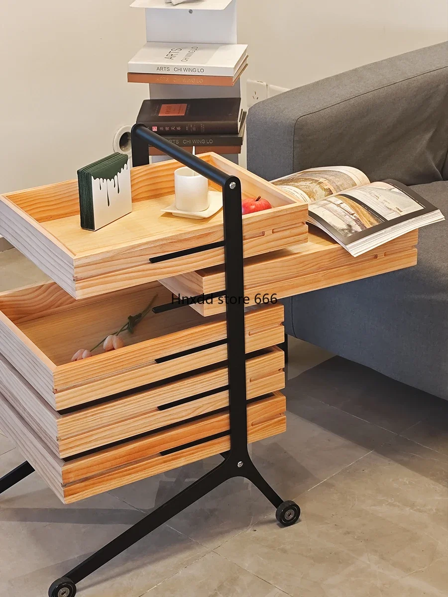 boczny ruchomy stolik kawowy na kółkach szafka boczna z litego drewna