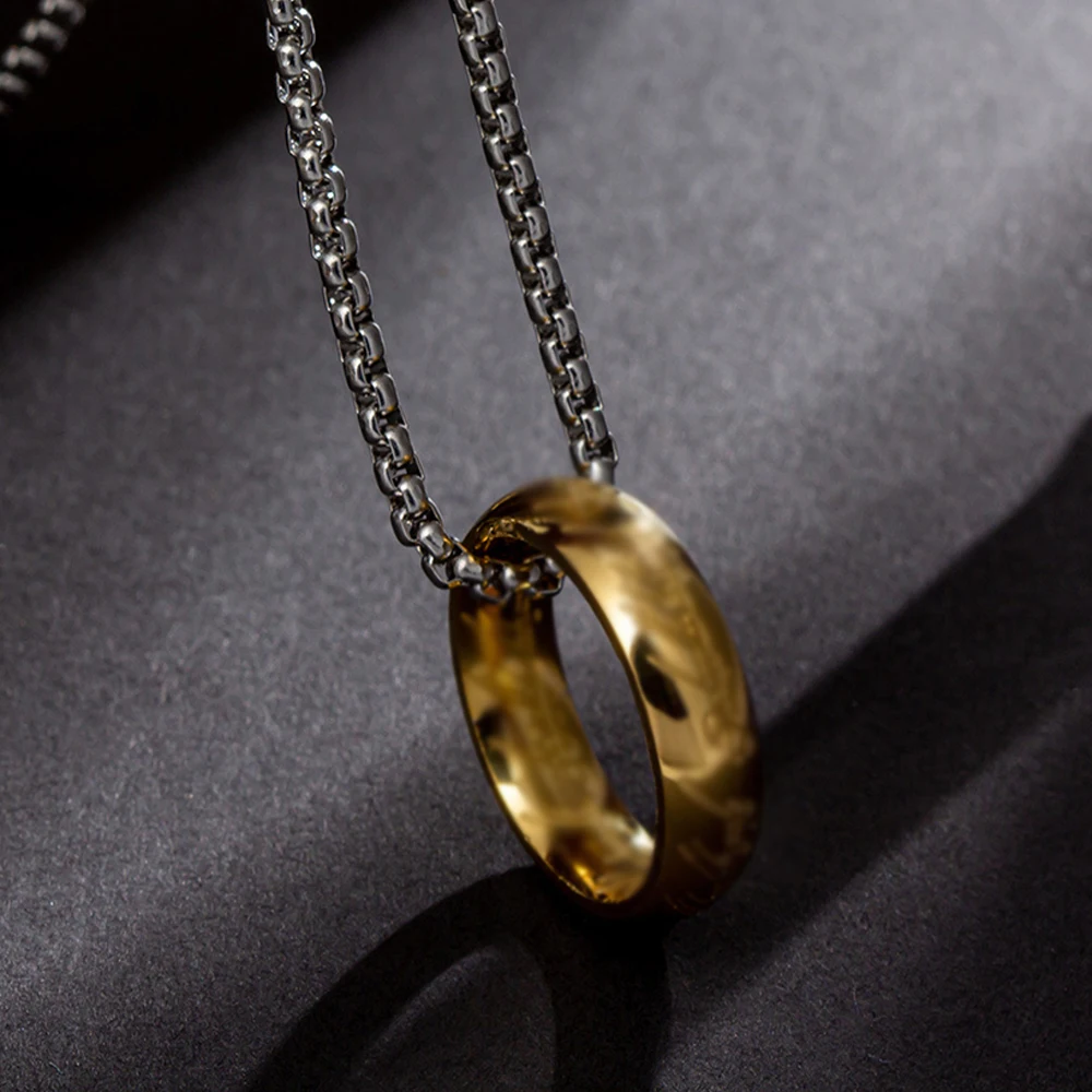 New Simple Stainless Steel Gold Color Plated Laser Carved Ring 3D Vacuo Hand Feeling Rings Fashion Vintage Male Jewelry Gifts