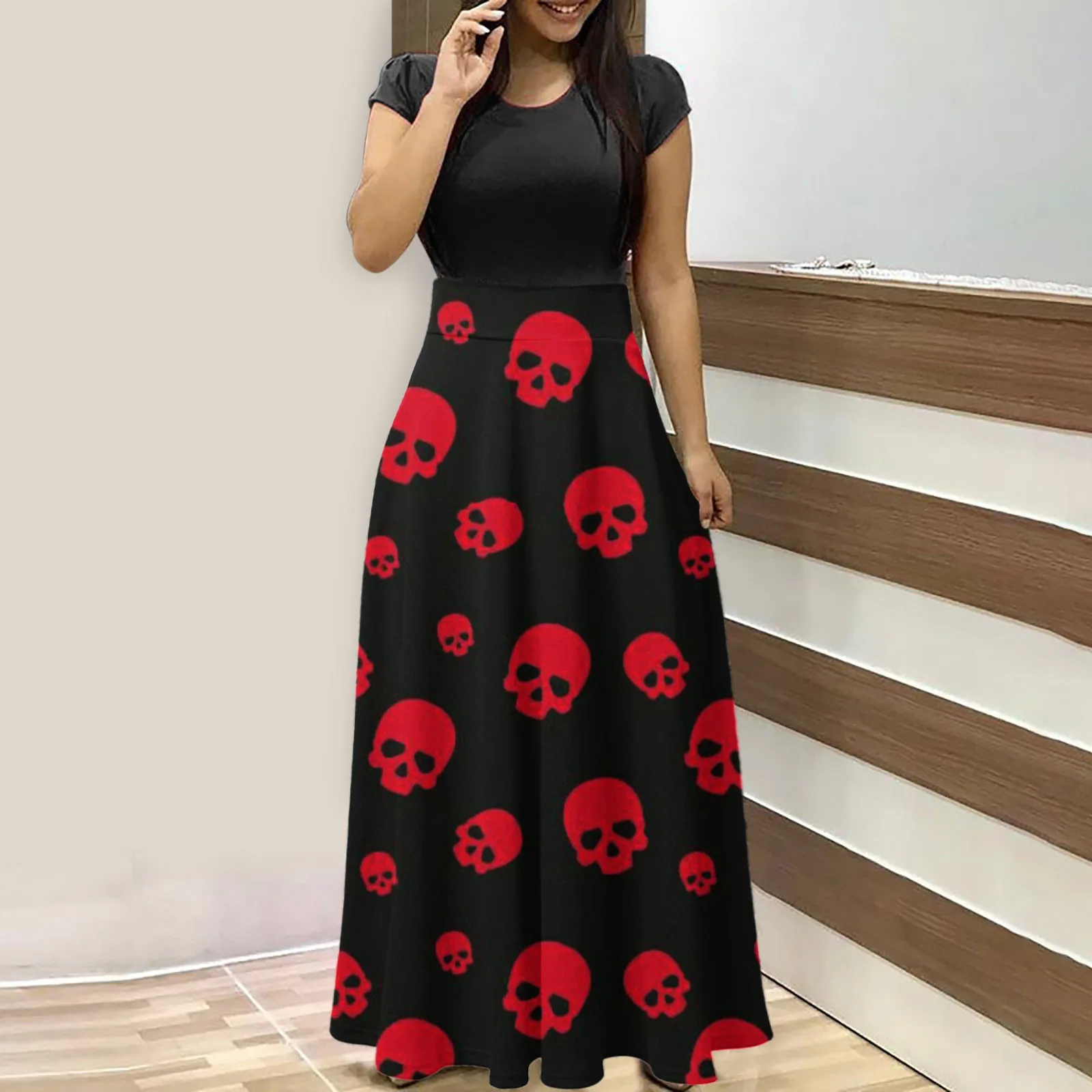 

Women Sexy Short Sleeve Skeleton Print Cocktail Party Elegant Casual Fashion Evening Party Long Dress Rabbit Dress Women