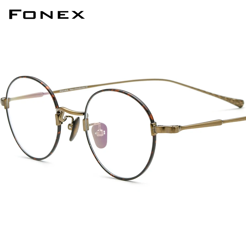 FONEX Titanium Glasses Frame Men Vintage Round Myopia Optical Prescription Eyeglasses Women Ultralight Retro Eyewear F85690