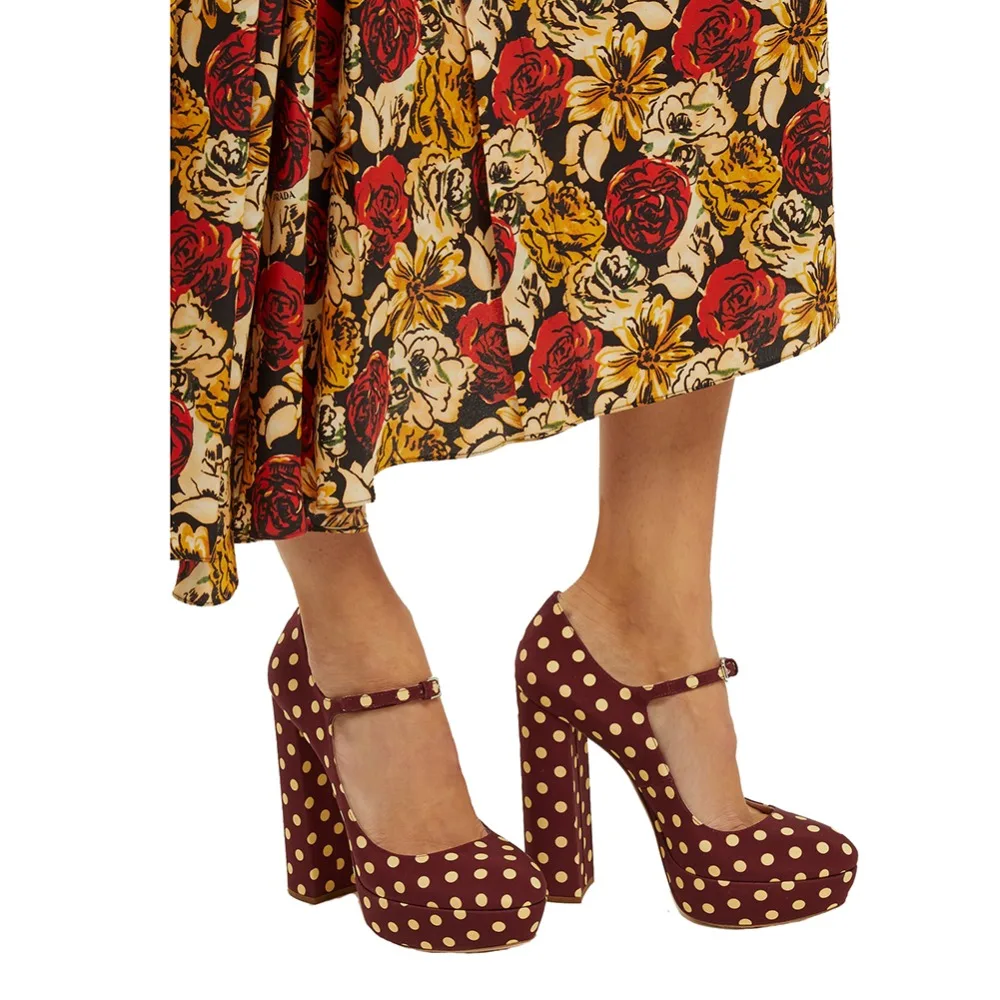 ENMAYER Ladies Heels Round Toe High Heel Evening Shoes Woman Chunky Platforms Polka Dot Platform Mary Jane Pumps womens shoes