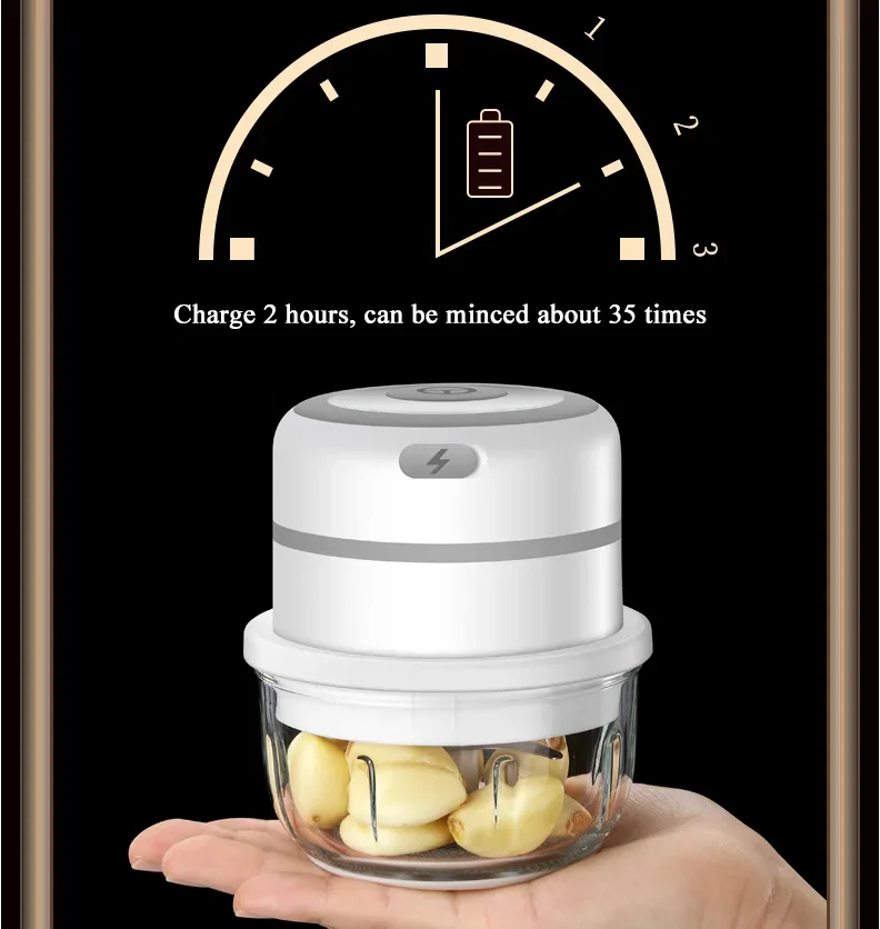 Дробилка для чеснока 300 мл портативная мясорубка с зарядкой через USB измельчитель