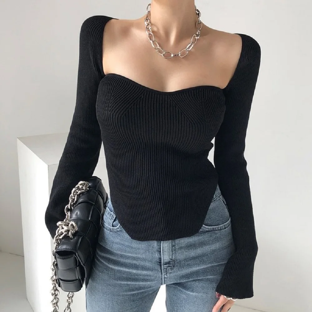 

2022 women's fashion shirts knitted corsets women's tops t-shirts y2k clothes new high quality long sleeves pullovers traf bra