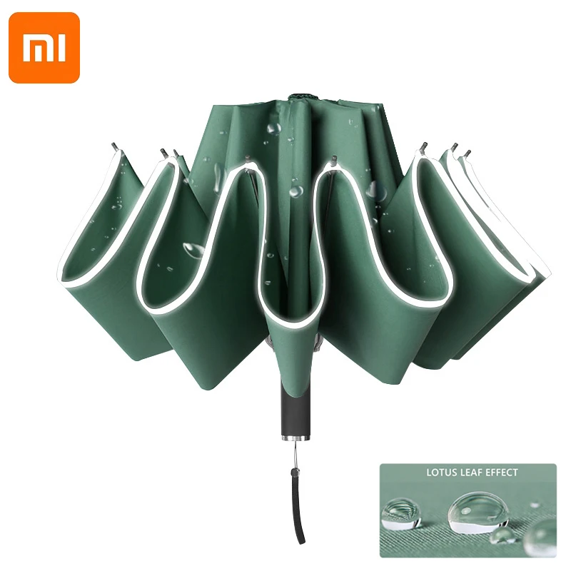 

Xiaomi 10 Bone Windproof Umbrellas with Reflective Stripe Travel Three Folding Automatic Umbrellas Man Reverse Sunny Umbrella