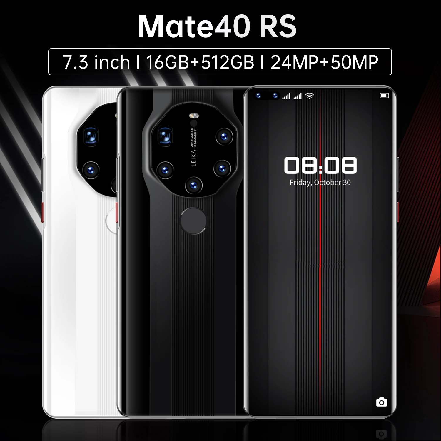 Smartphones Mate40 RS 7.3 Deca Core 50MP Dual SIM Snapdragon 888 Android 11.0 Network 16G 512G Global Version Mobile Phone