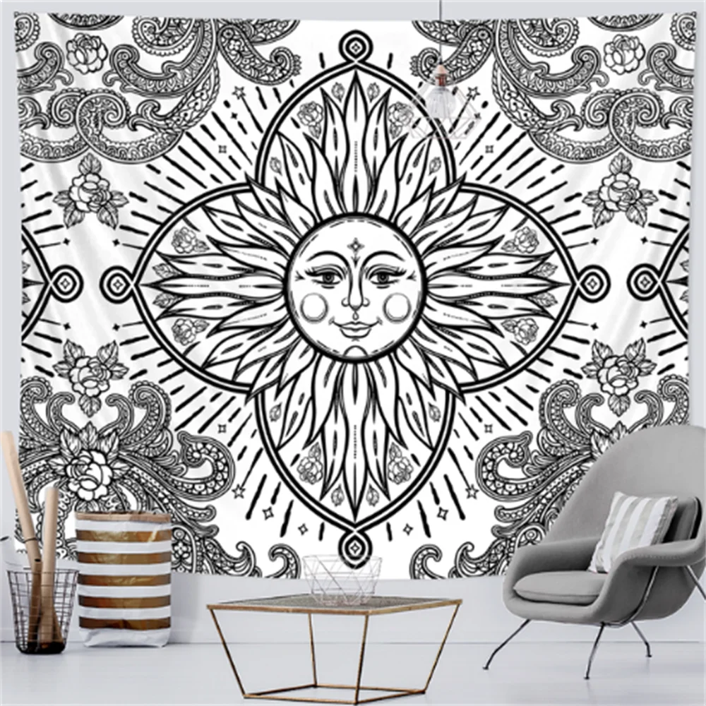 

Black and White Sun Moon Home Art Decoration Fantasy Scene Tapestry Mandala Room Decoration Beautiful Room Decoration