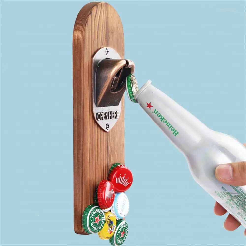

Wooden Wall Mounted Magnetic Beer Bottle Opener Creative Fun Throwing Ring Game Net Bag Anchor Cap Opener Kitchen Bar Tool
