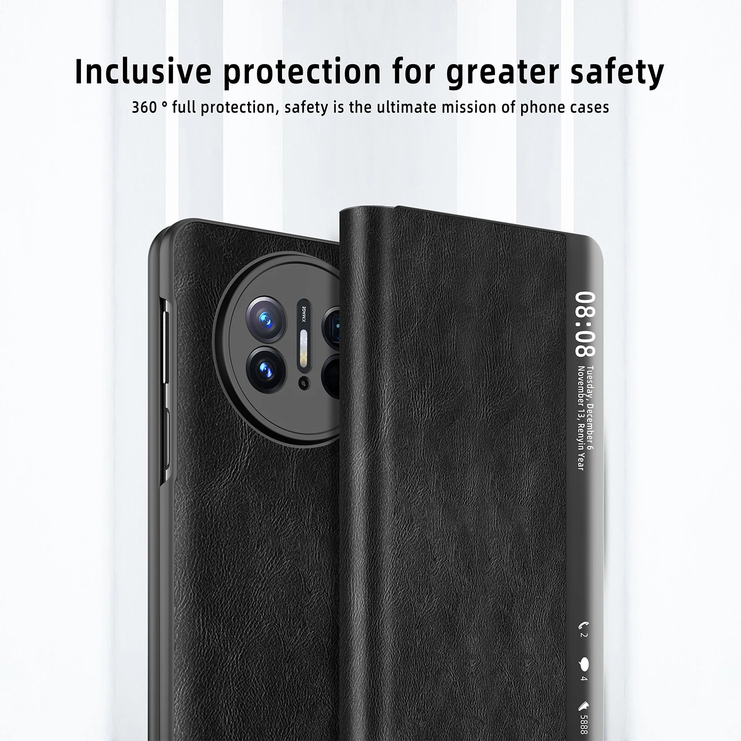 For Huawei Mate X3 Case Luxury Plain Leather Intelligent Window Folding Shockproof All Inclusive Protection Back Cover Accessory