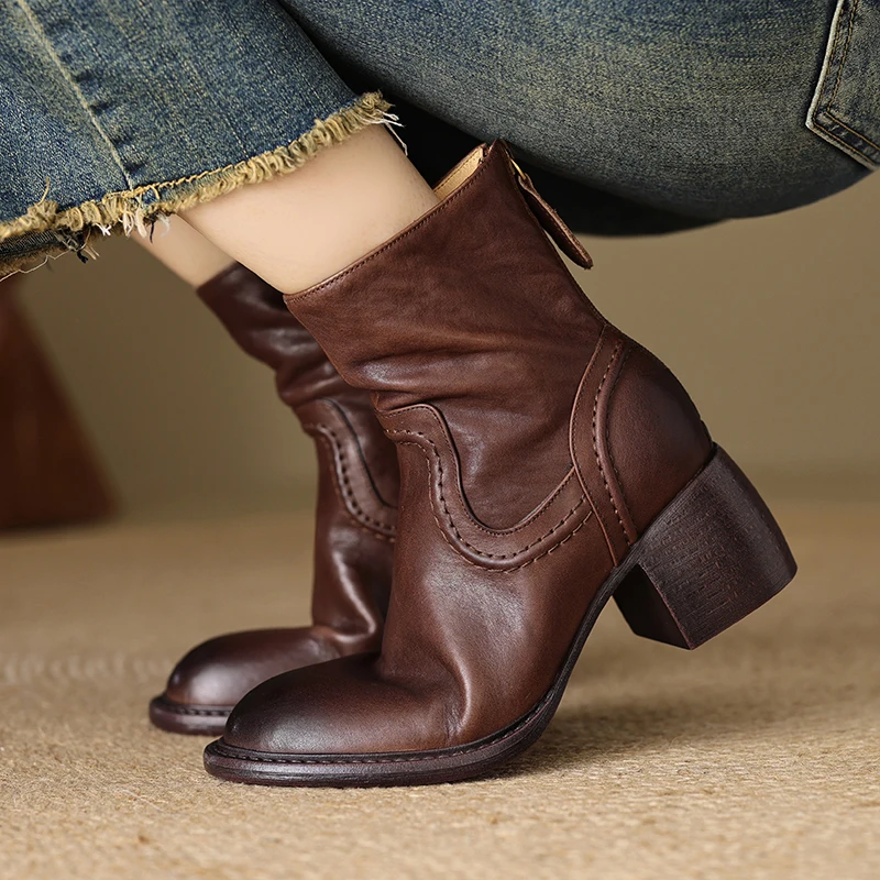 Женские ботильоны в стиле ретро осенне-зимняя женская теплая обувь из воловьей