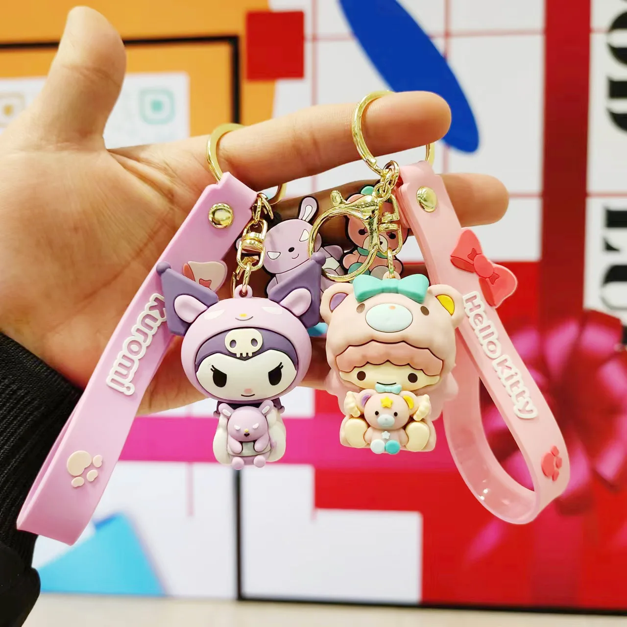 

New Type Sanrio Hug Friend Key Chain Kuromi LittleTwinStars Action Figure Bag Car Pendants Toy Childern